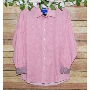 Egara Red Micro Floral Men's Shirt Size L Non Iron Contrast Flip Cuff Button Up